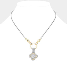 Load image into Gallery viewer, 14K Gold Plated Two Tone CZ Stone Paved Quatrefoil Necklace
