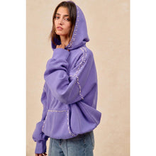 Load image into Gallery viewer, BRUSHED TERRY HALF ZIP UP HOODIE TOP WITH JEWELED: BLACK / M
