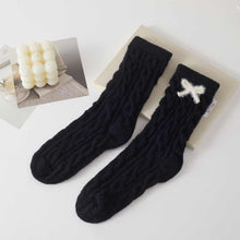 Load image into Gallery viewer, 6Pairs - Bow Accent Cozy Fuzzy Cable Knit Crew Socks Set

