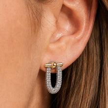 Load image into Gallery viewer, Two-Tone Crystal Pavé Oval Link Stud Earrings: E / One Size
