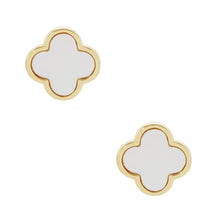 Load image into Gallery viewer, Gold Dipped Quatrefoil Stud Earrings
: White
