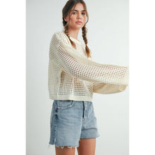 Load image into Gallery viewer, Crew Neck STAR Crochet Sweater - NAVY / S-M-L
