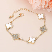 Load image into Gallery viewer, Gold Dipped Quatrefoil Charm Link Station Bracelet: Rhodium,White
