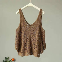 Load image into Gallery viewer, Cotton Knit Hollow Vintage Sleeveless Vest Top: Black / Missy / One Size

