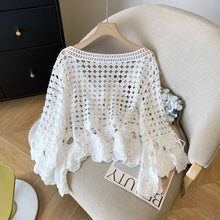 Load image into Gallery viewer, Crochet Hollow Out Cropped Beach Cover Up: White / Missy / One Size
