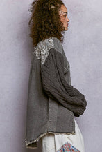 Load image into Gallery viewer, Boho Lace Patchwork Knit Long Sleeve Shirt Jacket Top: DENIM / S
