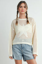Load image into Gallery viewer, Crew Neck Crochet Sweater CREAM STAR S-M-L
