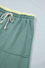 Load image into Gallery viewer, Flower Drawstring Contrasted Elastic Waist Wide Leg Pants: Green / M
