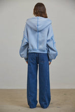 Load image into Gallery viewer, CJ2683 RAW EDGE Wash Oversized Zip Hoodie: BLUE / S-M-L (3-2-1)
