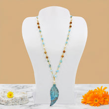 Load image into Gallery viewer, Larimar &amp; Ocean Jasper Necklace with Feather Pendant
