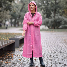 Load image into Gallery viewer, Snap Front Drawstring Hooded Long Rain Coat Poncho: Pink
