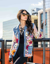 Load image into Gallery viewer, Floral Embroidered Mesh Denim Jacket: L
