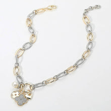Load image into Gallery viewer, 14K Gold Plated CZ Paved Quatrefoil Metal Heart Necklace
