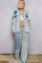 Load image into Gallery viewer, Balloon sleeve floral patch detail denim jacket: DENIM / L
