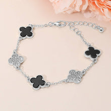 Load image into Gallery viewer, Gold Dipped Quatrefoil Charm Link Station Bracelet: Black,Rhodium
