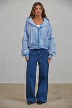 Load image into Gallery viewer, CJ2683 RAW EDGE Wash Oversized Zip Hoodie: BLUE / S-M-L (3-2-1)
