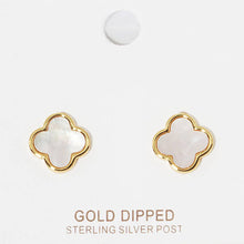 Load image into Gallery viewer, Gold Dipped Quatrefoil Stud Earrings
: White
