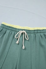 Load image into Gallery viewer, Flower Drawstring Contrasted Elastic Waist Wide Leg Pants: Green / S
