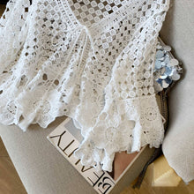 Load image into Gallery viewer, Crochet Hollow Out Cropped Beach Cover Up: White / Missy / One Size
