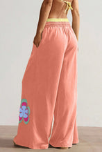 Load image into Gallery viewer, Flower Drawstring Contrasted Elastic Waist Wide Leg Pants: Green / XL
