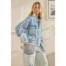 Load image into Gallery viewer, ROPE DETAILED PATCHWORK DENIM JACKET: DENIM / S-M-L-XL(2-2-2-2)
