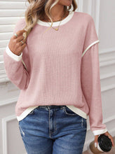Load image into Gallery viewer, Color Block Loose Long Sleeve Top: Blue / Missy / XL
