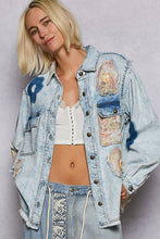 Load image into Gallery viewer, Balloon sleeve floral patch detail denim jacket: DENIM / S
