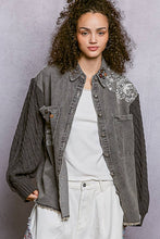 Load image into Gallery viewer, Boho Lace Patchwork Knit Long Sleeve Shirt Jacket Top: DENIM / S
