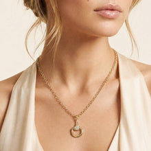 Load image into Gallery viewer, Gold Horsebit CZ Pave Bar Pendant Necklace: 1839 / ONE SIZE
