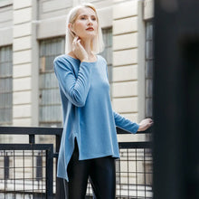 Load image into Gallery viewer, T102WJ - French Terry-Like Knit, Parachute Hem Sweater Tunic: Powder blue / XS
