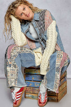 Load image into Gallery viewer, Oversized sweater sleeve patchworks plaid jacket: DENIM MULTI / L
