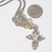 Load image into Gallery viewer, Two-Tone CZ Cross Pendant Chain Necklace: C / ONE SIZE
