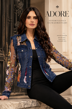 Load image into Gallery viewer, 2406-D - Denim Lace Jacket with Floral Embroidery: M
