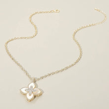 Load image into Gallery viewer, 14K Gold Plated CZ Stone Paved Center Mother of Pearl Floral Clover Pendant Necklace
