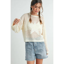 Load image into Gallery viewer, Crew Neck  STAR Crochet Sweater - IVORY / S-M-L
