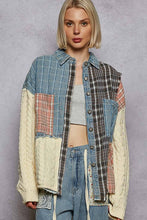 Load image into Gallery viewer, Oversized sweater sleeve patchworks plaid jacket: DENIM MULTI / L
