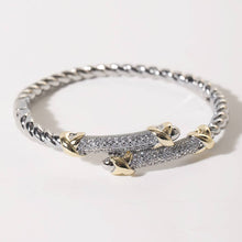 Load image into Gallery viewer, Two Tone CZ Pave X Accent Bangle Bracelet: B / ONE SIZE

