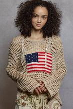 Load image into Gallery viewer, Long sleeve American Flag Hoodie Thin Sweater Top by POL: Beige / S-M-L
