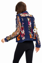 Load image into Gallery viewer, 2406-D - Denim Lace Jacket with Floral Embroidery: M
