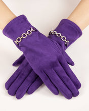 Load image into Gallery viewer, Rhinestone Chain Faux Suede Gloves (TS): OLIVE
