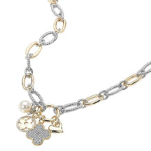 Load image into Gallery viewer, 14K Gold Plated CZ Paved Quatrefoil Metal Heart Necklace
