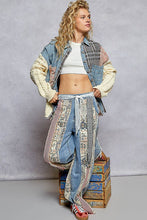 Load image into Gallery viewer, Oversized sweater sleeve patchworks plaid jacket: DENIM MULTI / S
