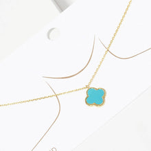 Load image into Gallery viewer, Gold Dipped Quatrefoil Pendant Necklace: Gold,Turquoise
