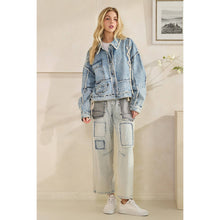 Load image into Gallery viewer, ROPE DETAILED PATCHWORK DENIM JACKET: DENIM / S-M-L-XL(2-2-2-2)
