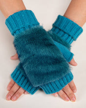 Load image into Gallery viewer, Luxe Vegan Fur Rib Knit Cuff Fingerless Gloves: BLACK / One Size

