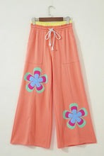 Load image into Gallery viewer, Flower Drawstring Contrasted Elastic Waist Wide Leg Pants: Green / L

