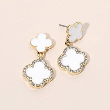 Load image into Gallery viewer, Gold Dipped Double Quatrefoil Link Drop Earrings: Gold,White
