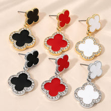 Load image into Gallery viewer, Gold Dipped Double Quatrefoil Link Drop Earrings: Black,Rhodium
