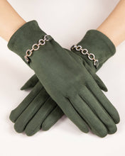 Load image into Gallery viewer, Rhinestone Chain Faux Suede Gloves (TS): OLIVE
