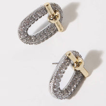 Load image into Gallery viewer, Two-Tone Crystal Pavé Oval Link Stud Earrings: E / One Size
